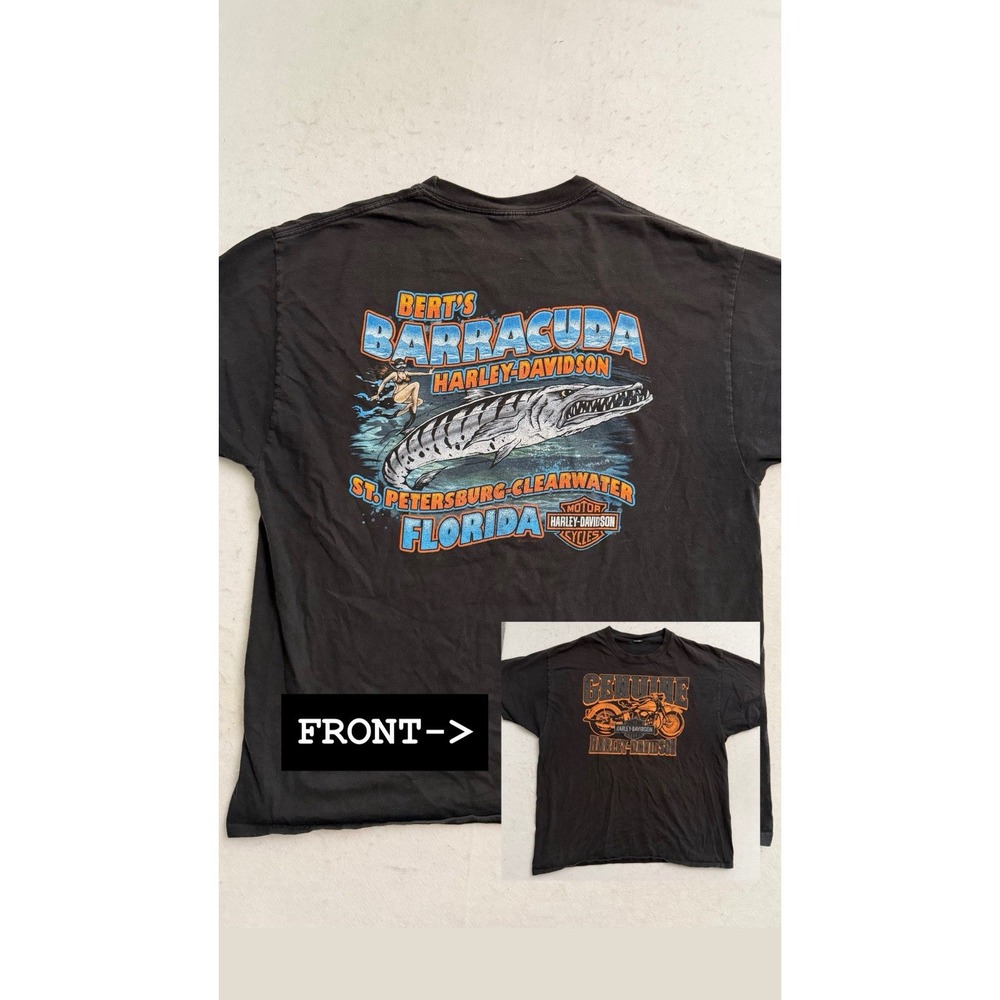 Harley Davidson Bert's Barracuda‎ Florida Graphic T-Shirt Size XL Double Sided